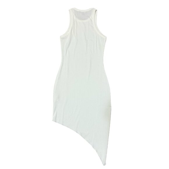 Ribbed Asymmetrical Tank Midi Dress White Small - Picture 6 of 8